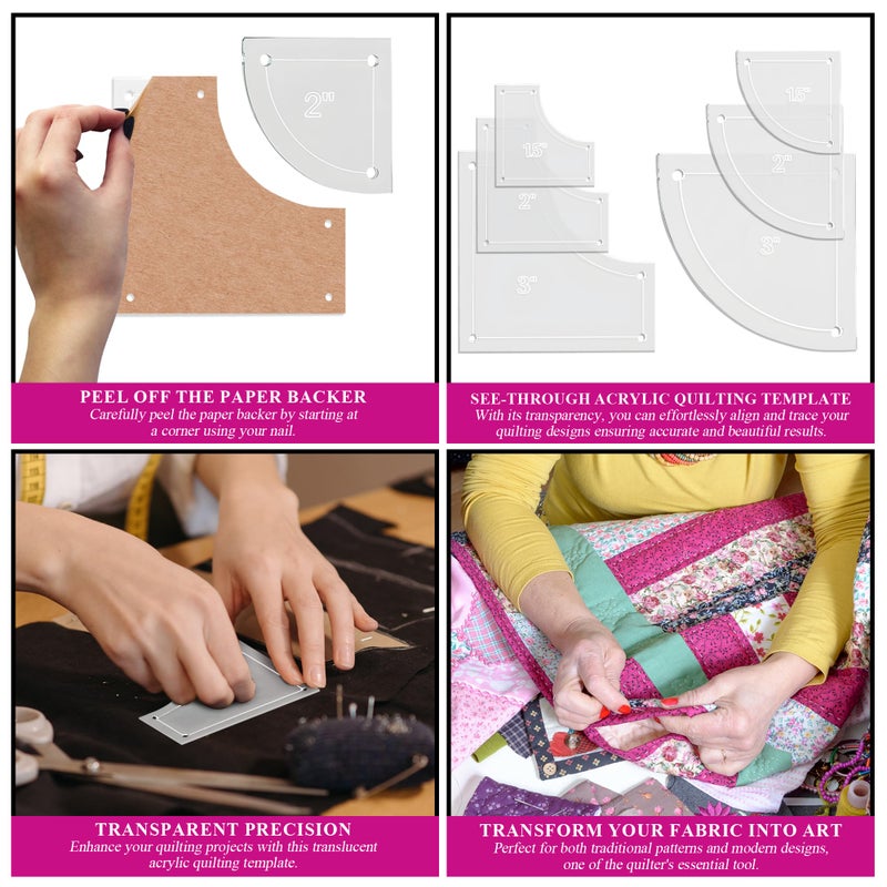 LaserThing Drunkards Path Quilting Acrylic Template Set, 3", 2", 1.5" with 1/4" Seam Allowance - 6 Piece Set - Image 4